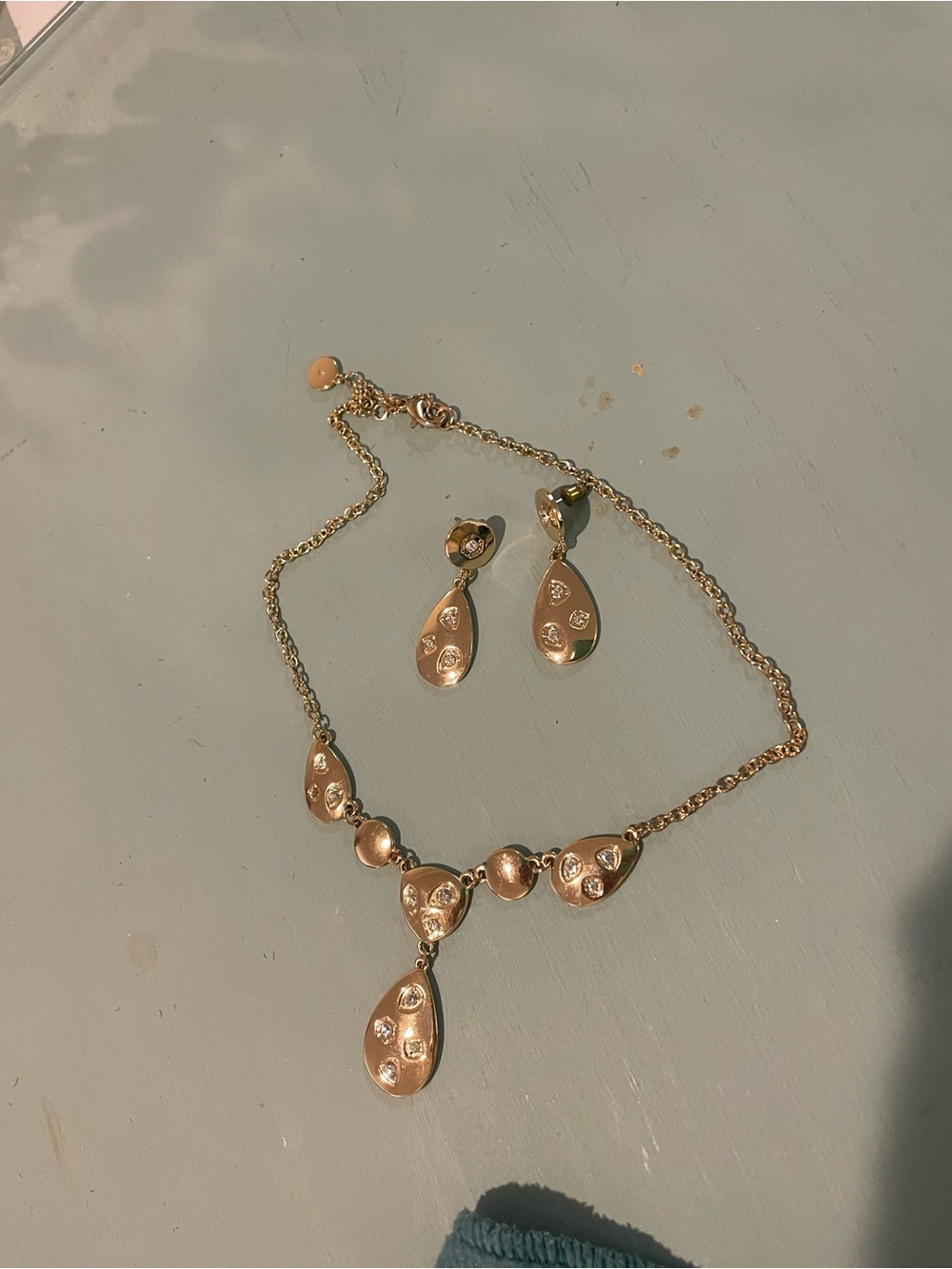 Gianni Bini Gold Teardrop Pendant Necklace with Crystal Accents - Picture 3 of 3